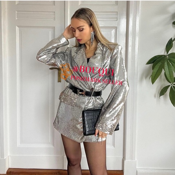silver glitter blazer dress Silver Sequin Blazer Dress